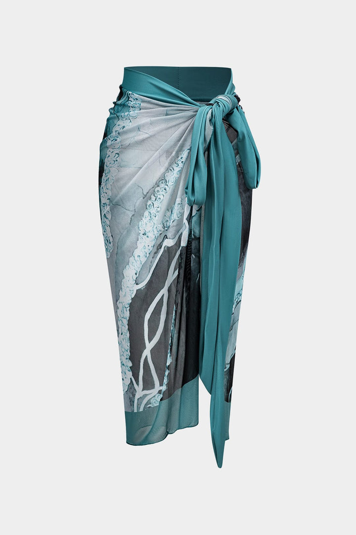 Badpak Set Dames Met Pareo Abstracte Print Strikbanden
