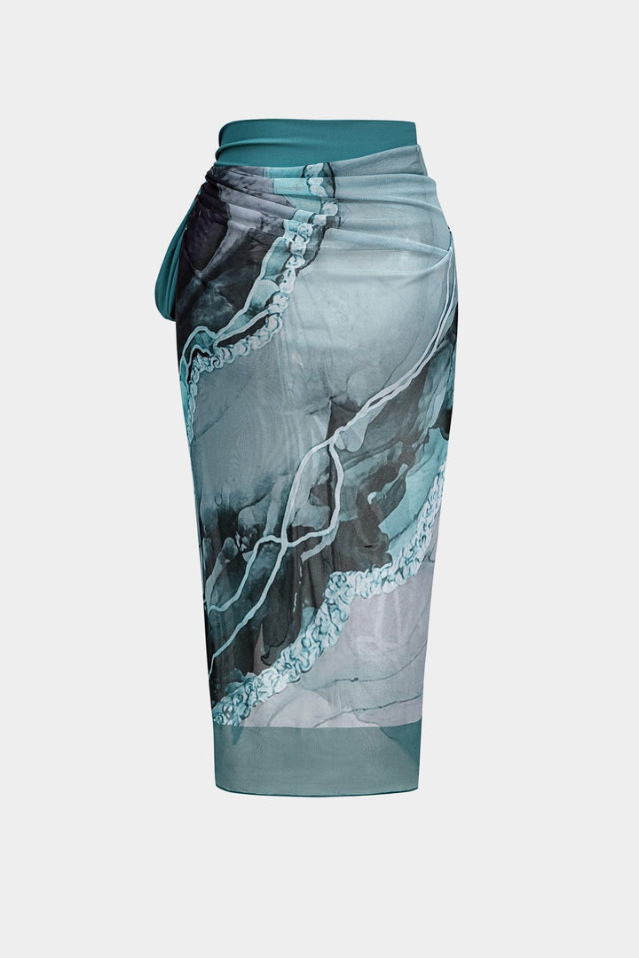 Badpak Set Dames Met Pareo Abstracte Print Strikbanden