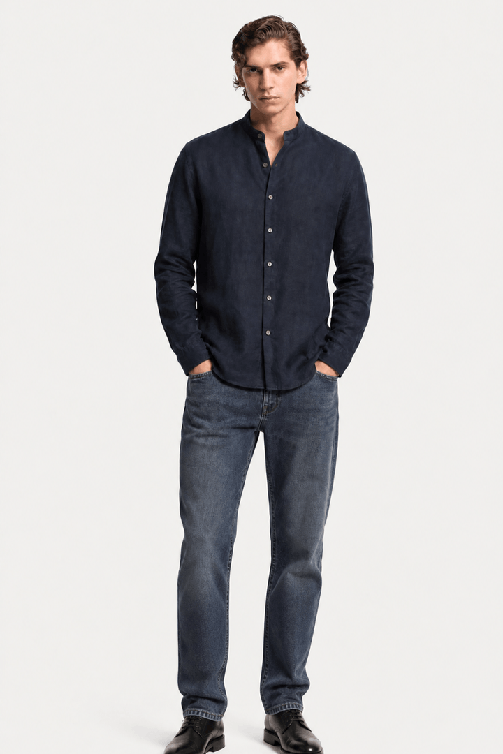 Band Collar Shirt Heren Linnen Casual Zomer