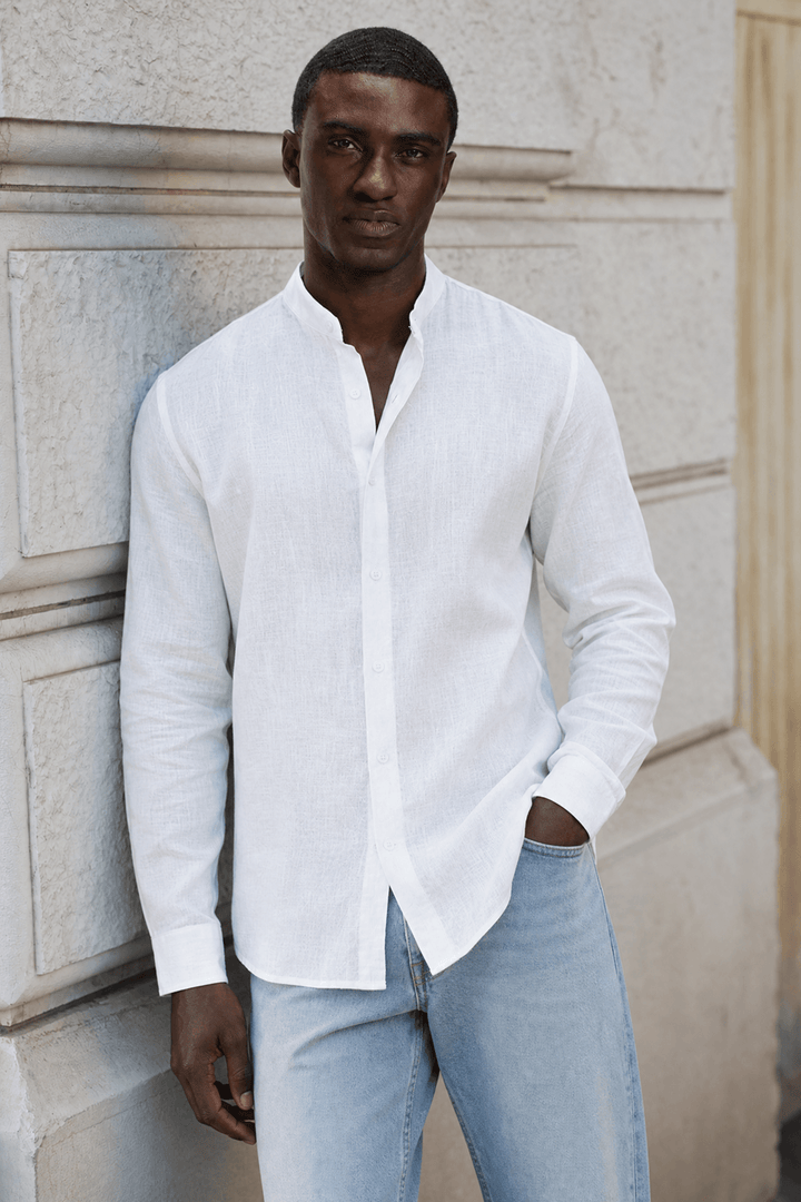 Band Collar Shirt Heren Linnen Casual Zomer