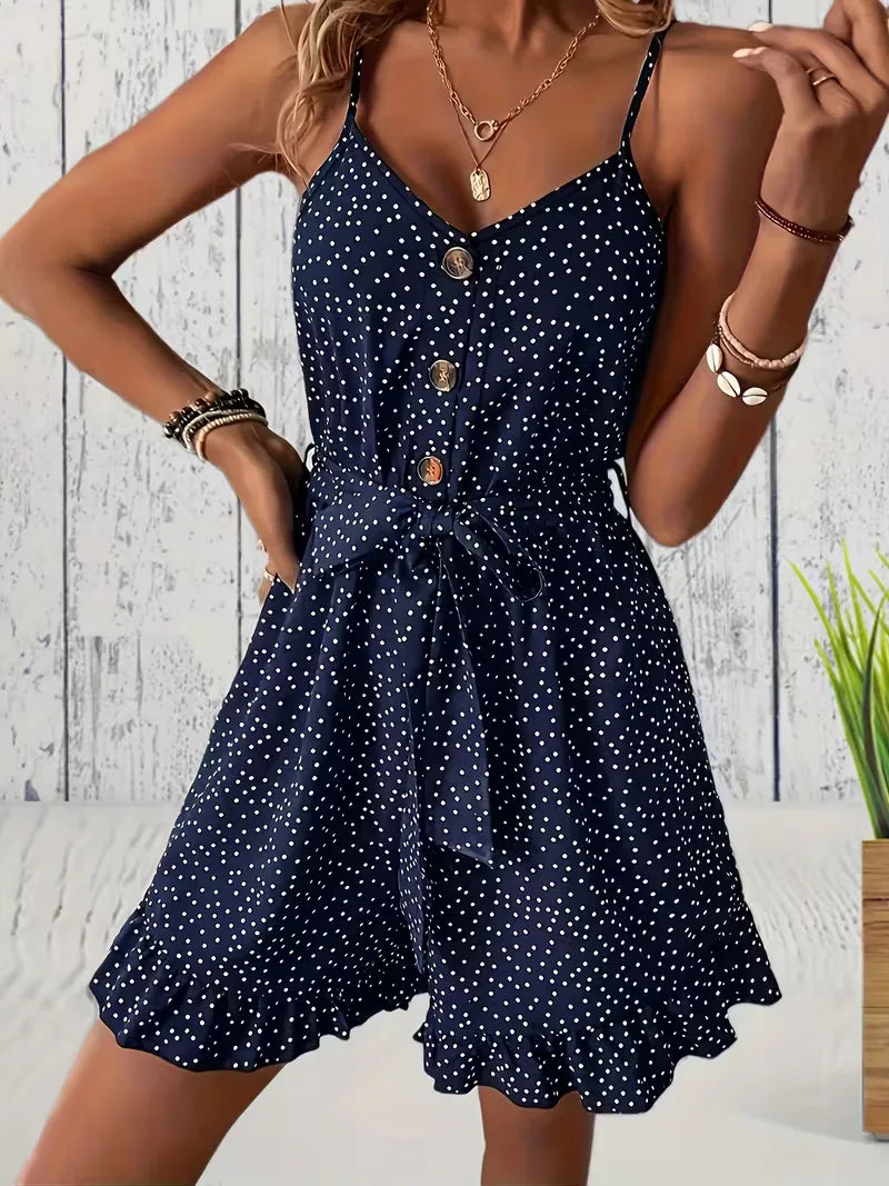 Playsuit met polka dot en V-hals