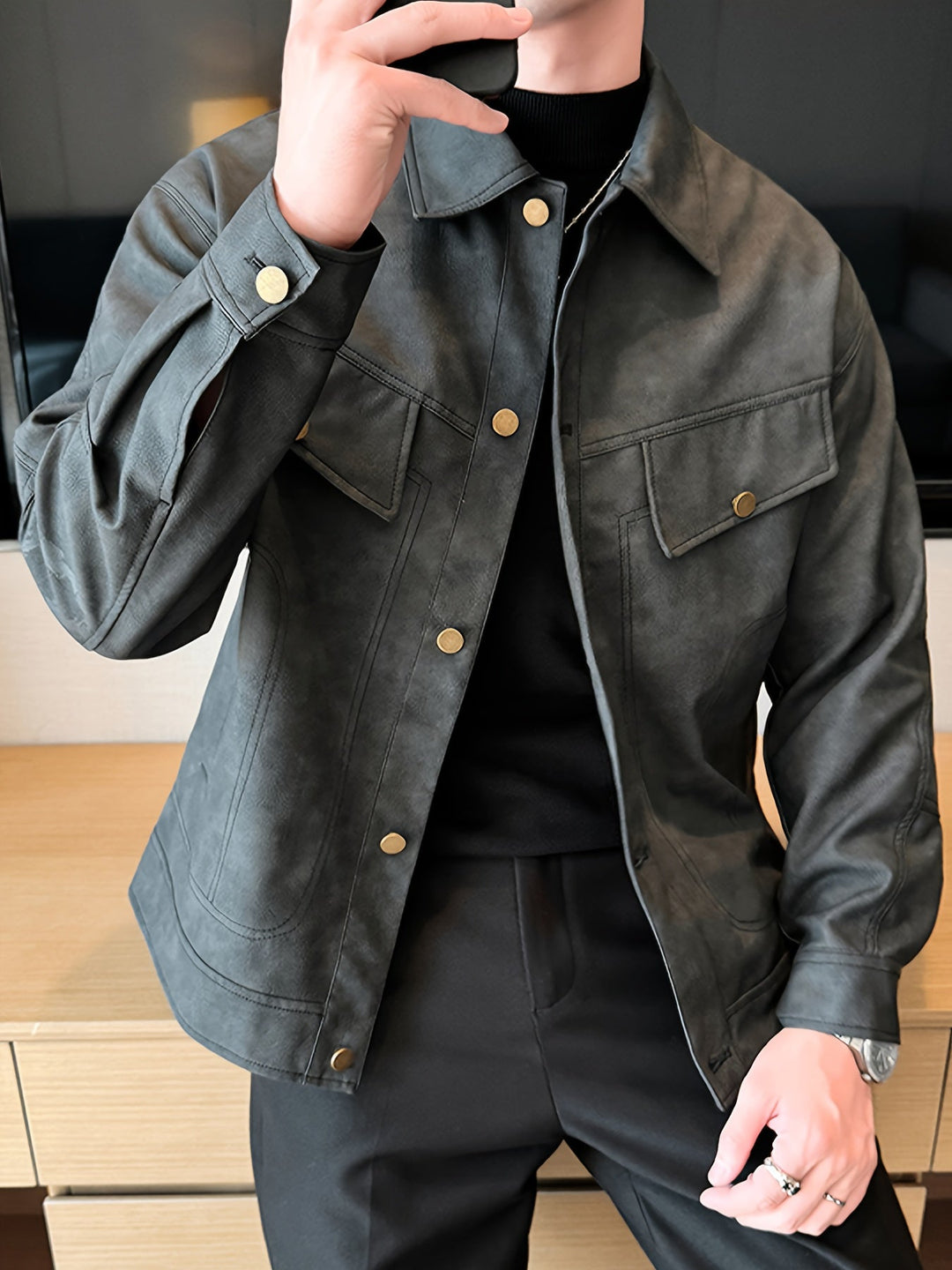 Bram | Trendy kunstlederen herenjas in casual biker stijl