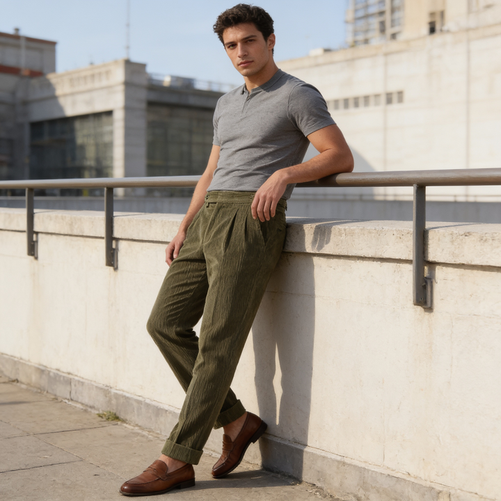 Corduroy Pleated Trousers Heren Tailored Classic Winter