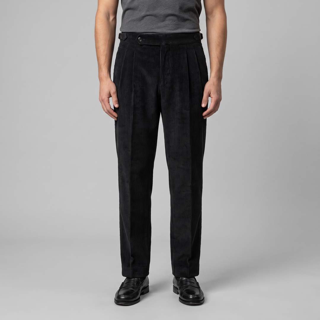 Corduroy Pleated Trousers Heren Tailored Classic Winter
