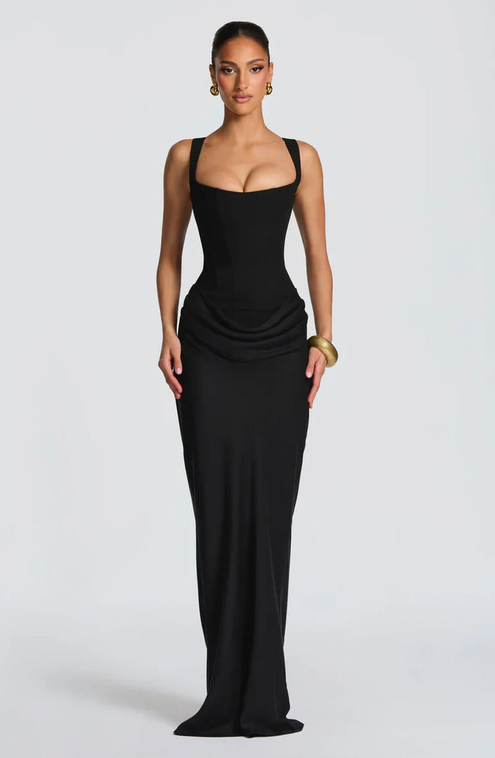 Zwarte Elegante Galajurk Maxi Corset Vetersluiting