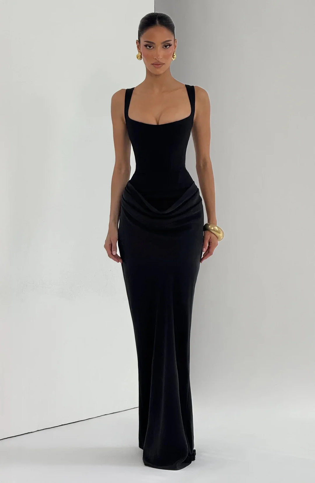 Zwarte Elegante Galajurk Maxi Corset Vetersluiting