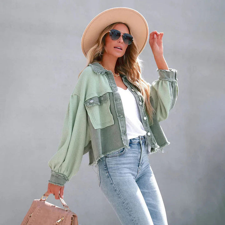 Cropped Jas Dames Gerafelde Zoom Getailleerde Pasvorm Casual