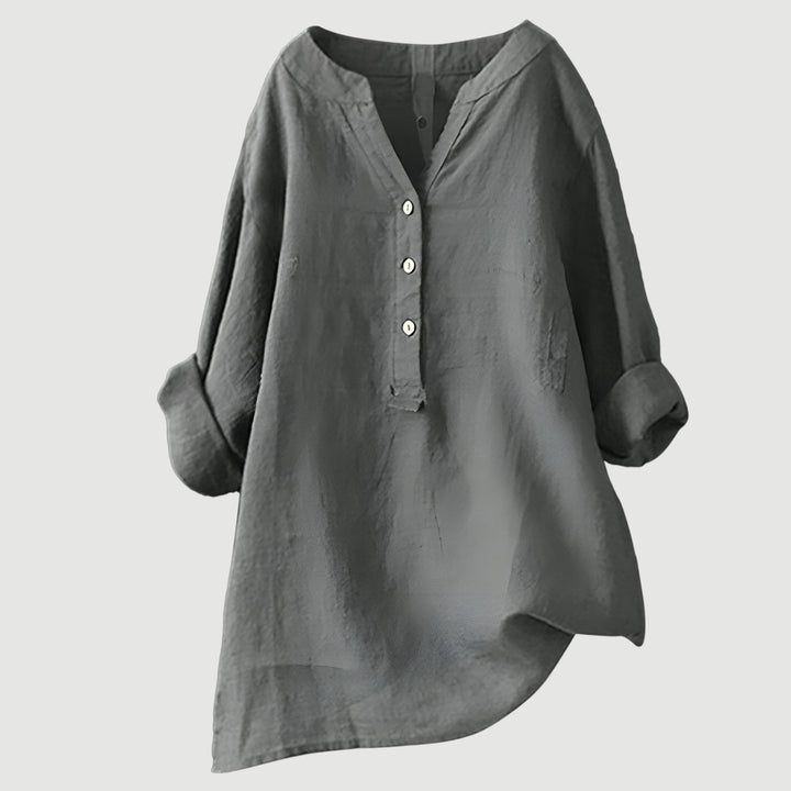 Luchtige Dames Tuniek Blouse Met V Hals En Knoopsluiting