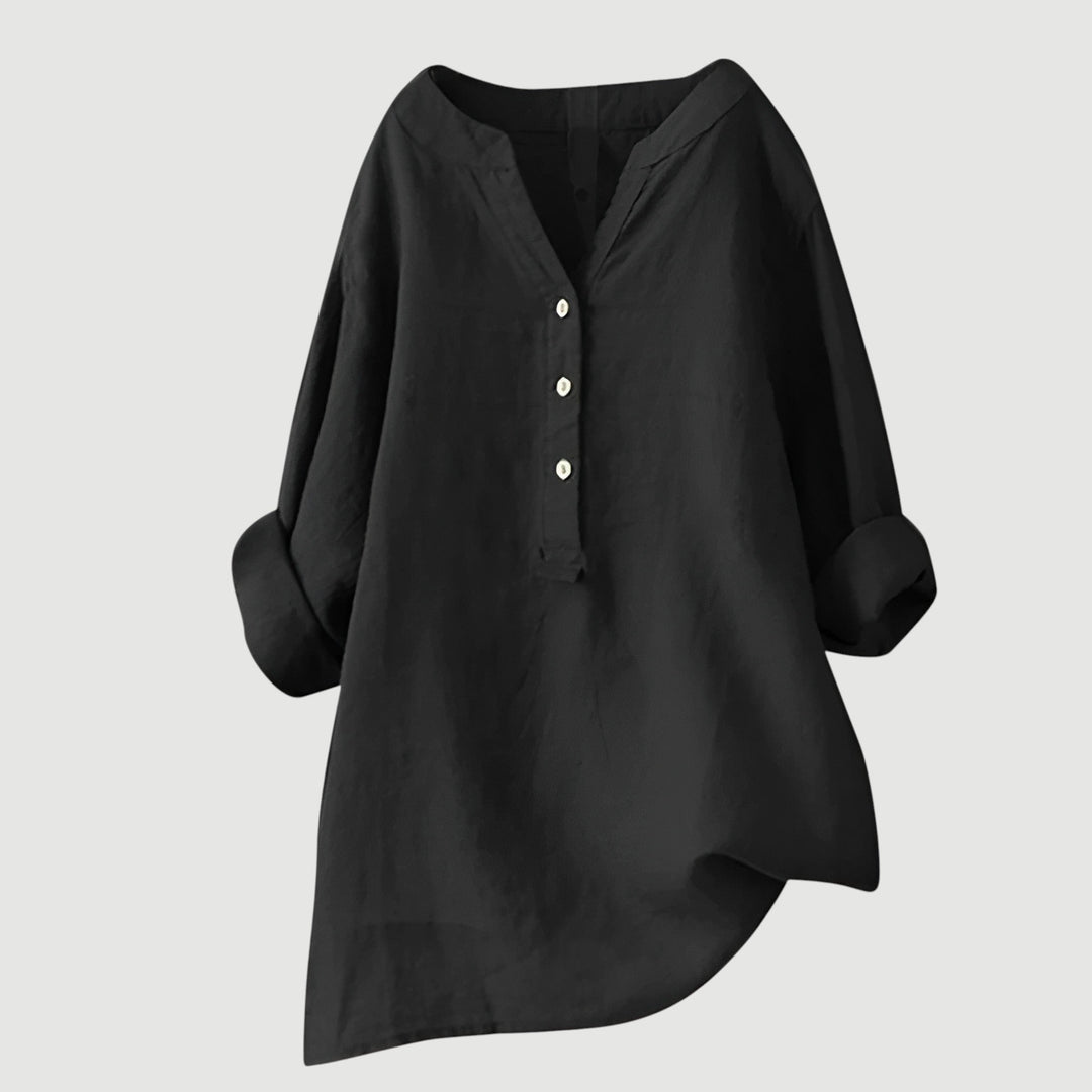 Luchtige Dames Tuniek Blouse Met V Hals En Knoopsluiting