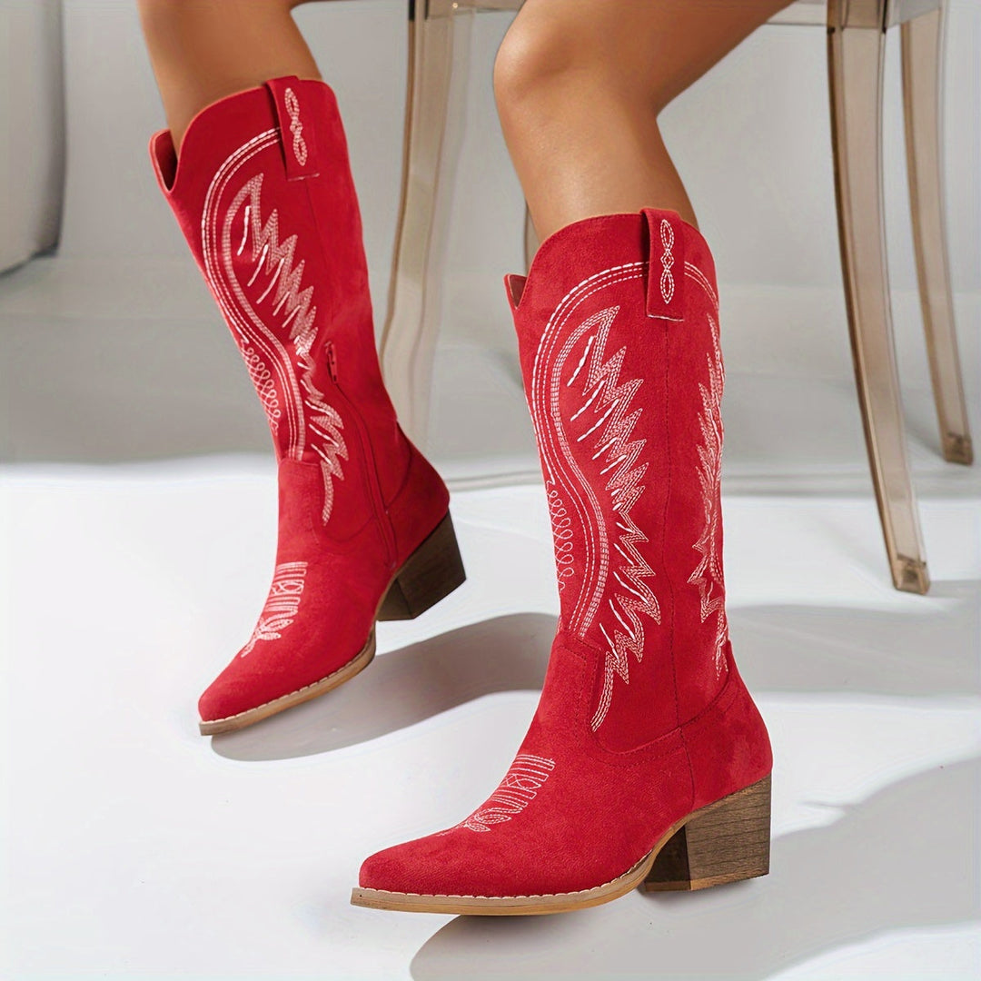 Western Cowboylaarzen Met Borduursel En Blokhak Voor Dames