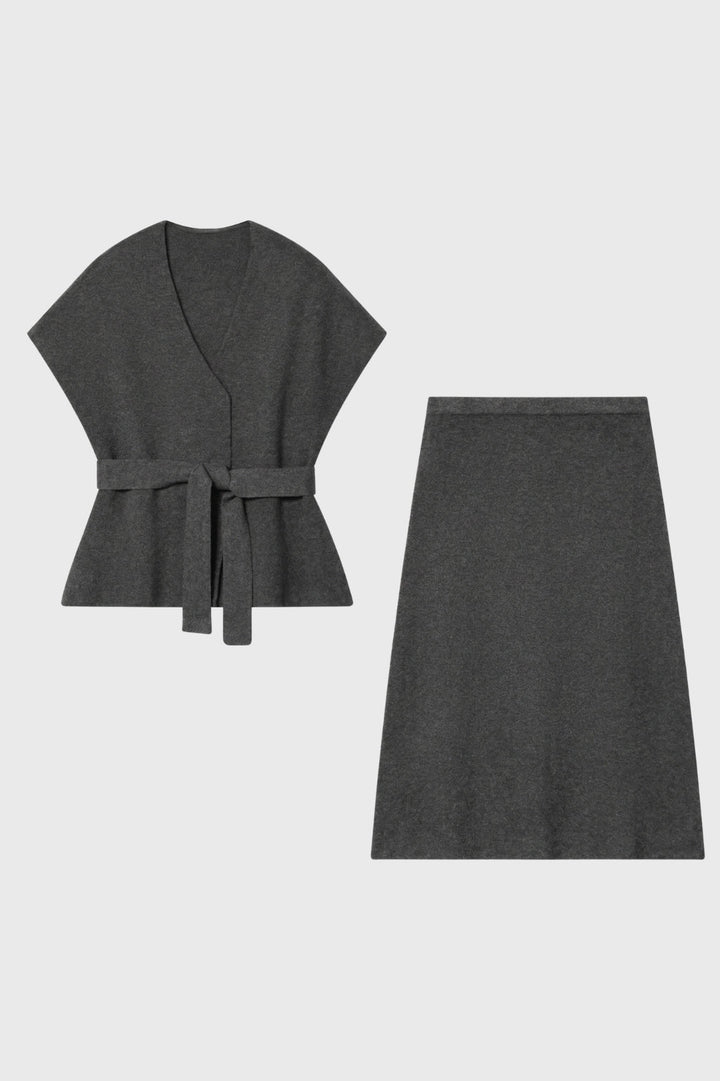 Dames Set Vest Midi Rok Strikceintuur Casual Semi-Formeel