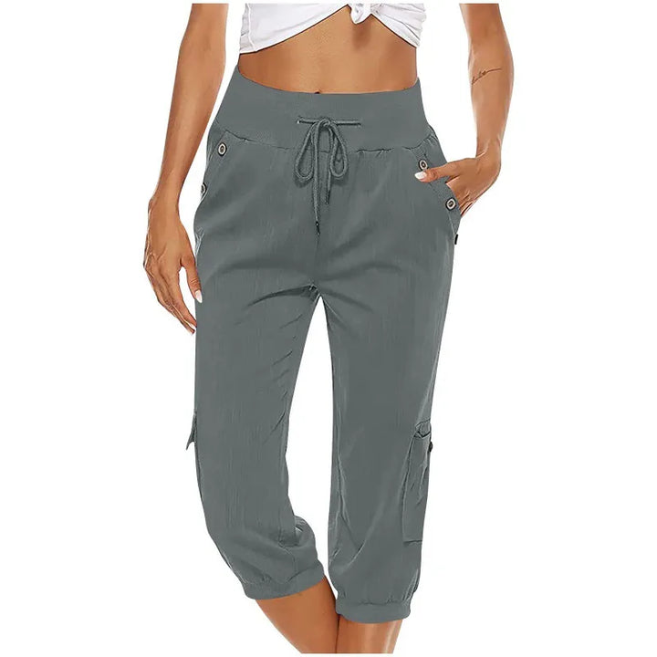 Casual Dames Capri Broek Met Trekkoord En Zakken