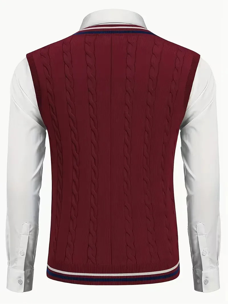 Mouwloos gebreid vest met V-hals