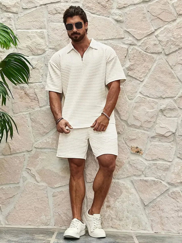Set met V-neck en textuur