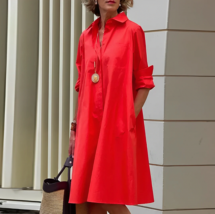 Elegante Dames Overhemd Jurk Met Lange Mouwen En Losse Pasvorm