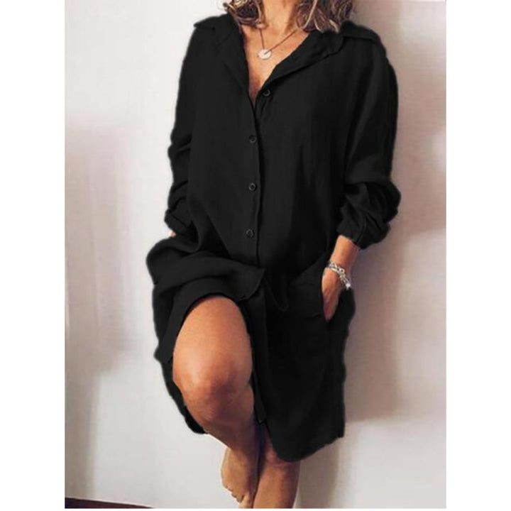 Zomerse Dames Midi Jurk met Knoopsluiting en Losse Pasvorm