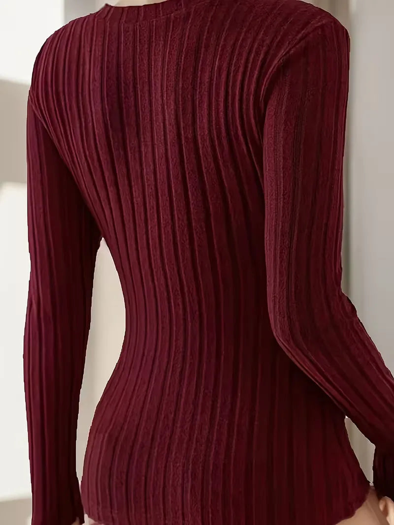 Longsleeve met V-hals en ribbelstructuur