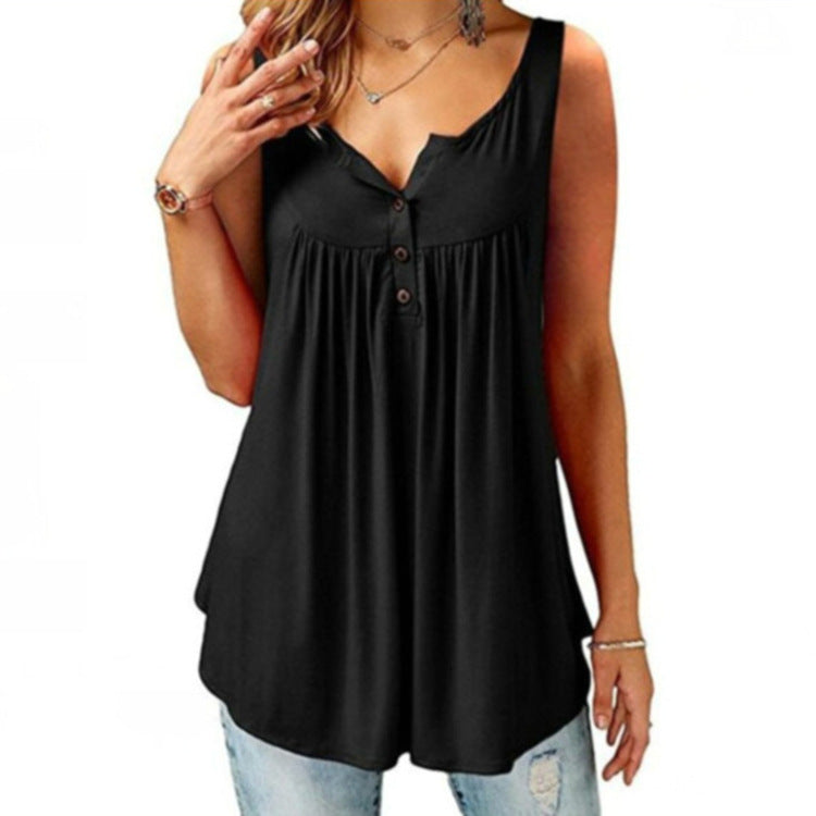 Lange Tuniek Top Met Knopen En V Hals Zonder Mouwen