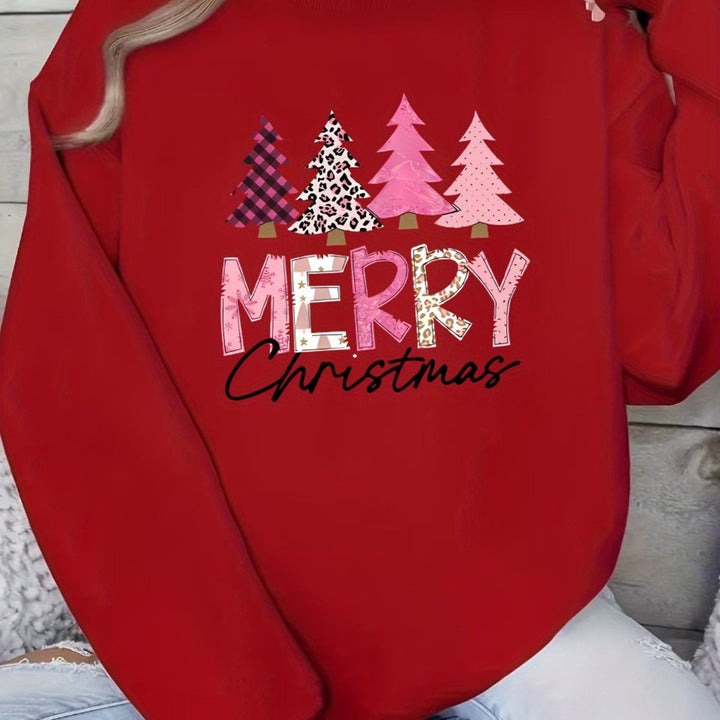 Elin | Gezellige kersttrui met kerstboompatroon en "Merry Christmas" print