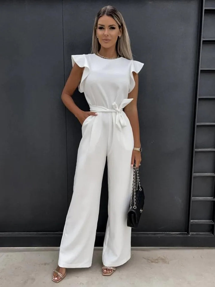 Eline | Jumpsuit met ruches mouwen en ceintuur