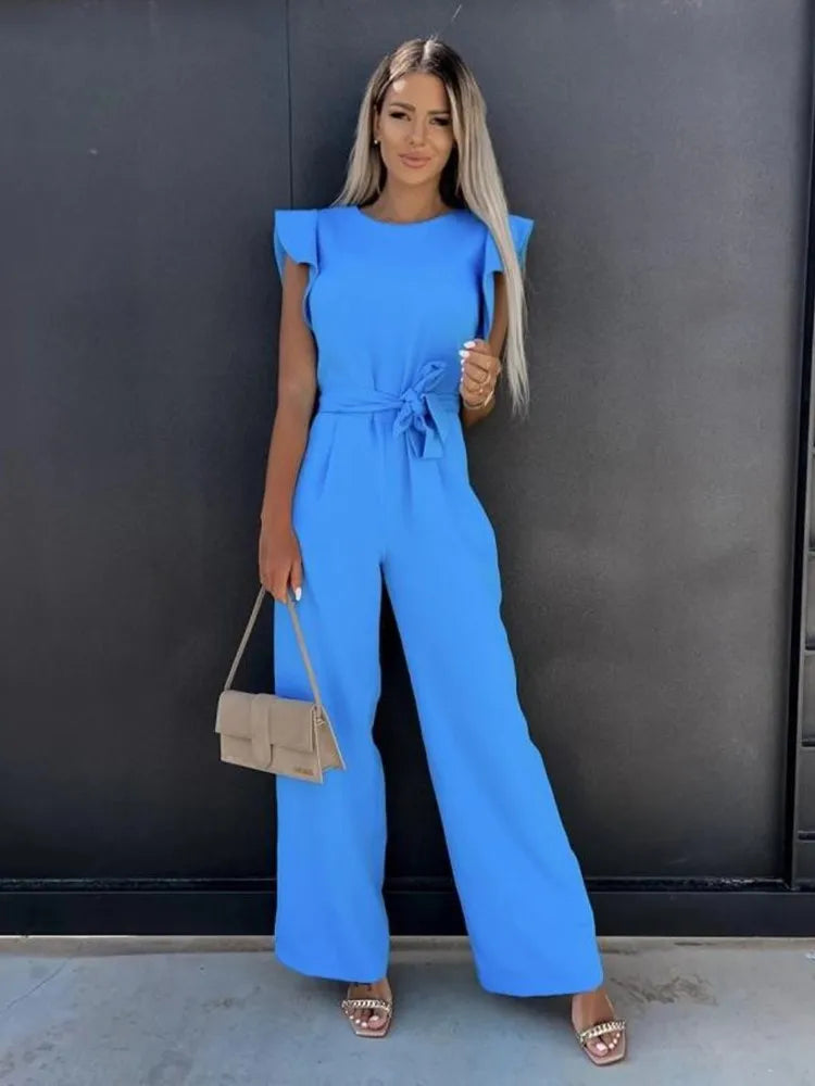 Eline | Jumpsuit met ruches mouwen en ceintuur