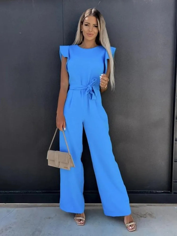 Eline | Jumpsuit met ruches mouwen en ceintuur