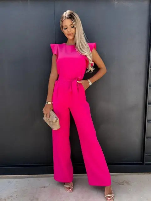 Eline | Jumpsuit met ruches mouwen en ceintuur