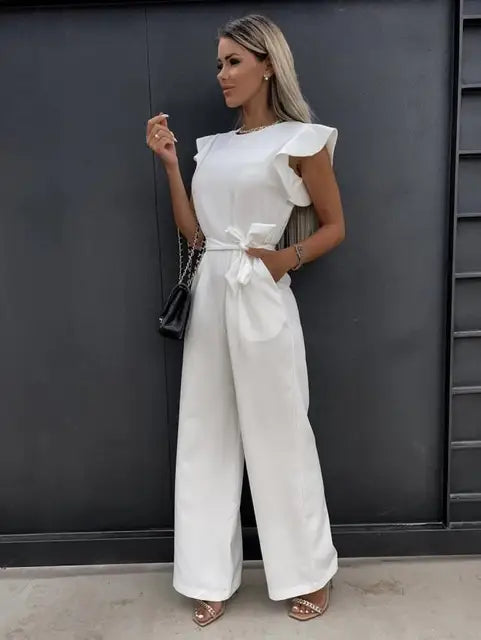 Eline | Jumpsuit met ruches mouwen en ceintuur
