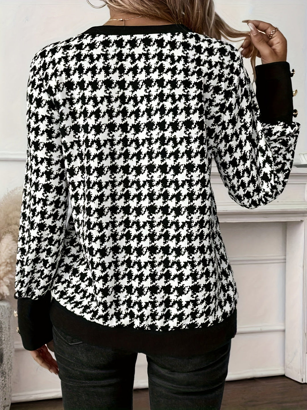 Elise | Elegant houndstooth V-hals sweatshirt