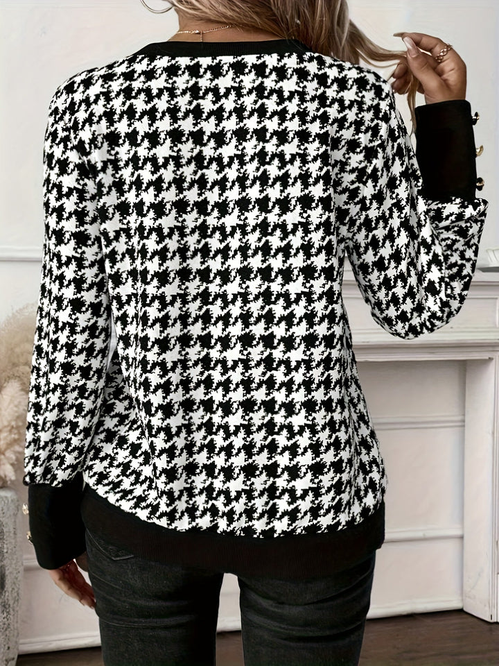 Elise | Elegant houndstooth V-hals sweatshirt