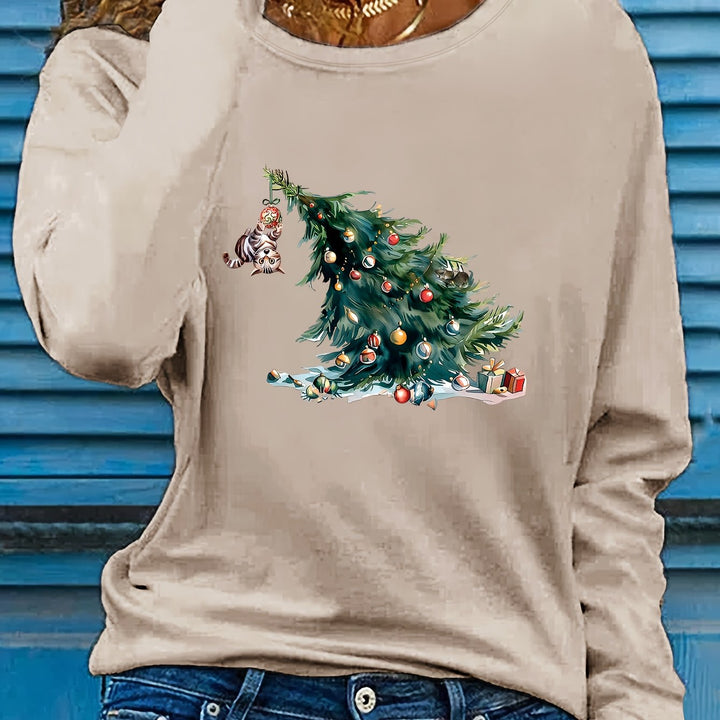 Elise | Feestelijk kerstboom print lange mouw t-shirt