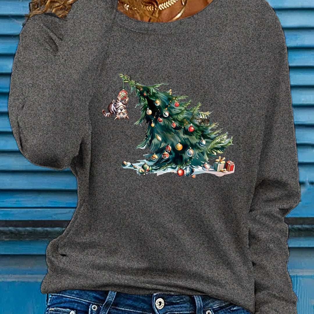 Elise | Feestelijk kerstboom print lange mouw t-shirt