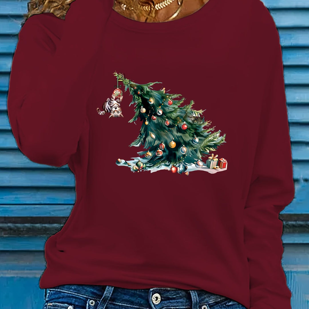 Elise | Feestelijk kerstboom print lange mouw t-shirt