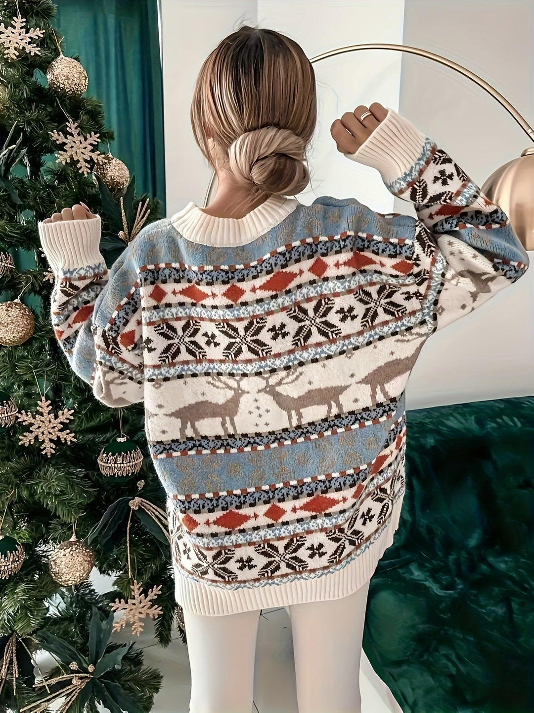 Elly | Gezellige kersttrui met geometrisch rendierpatroon
