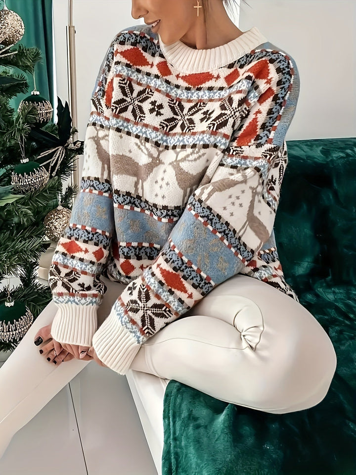 Elly | Gezellige kersttrui met geometrisch rendierpatroon