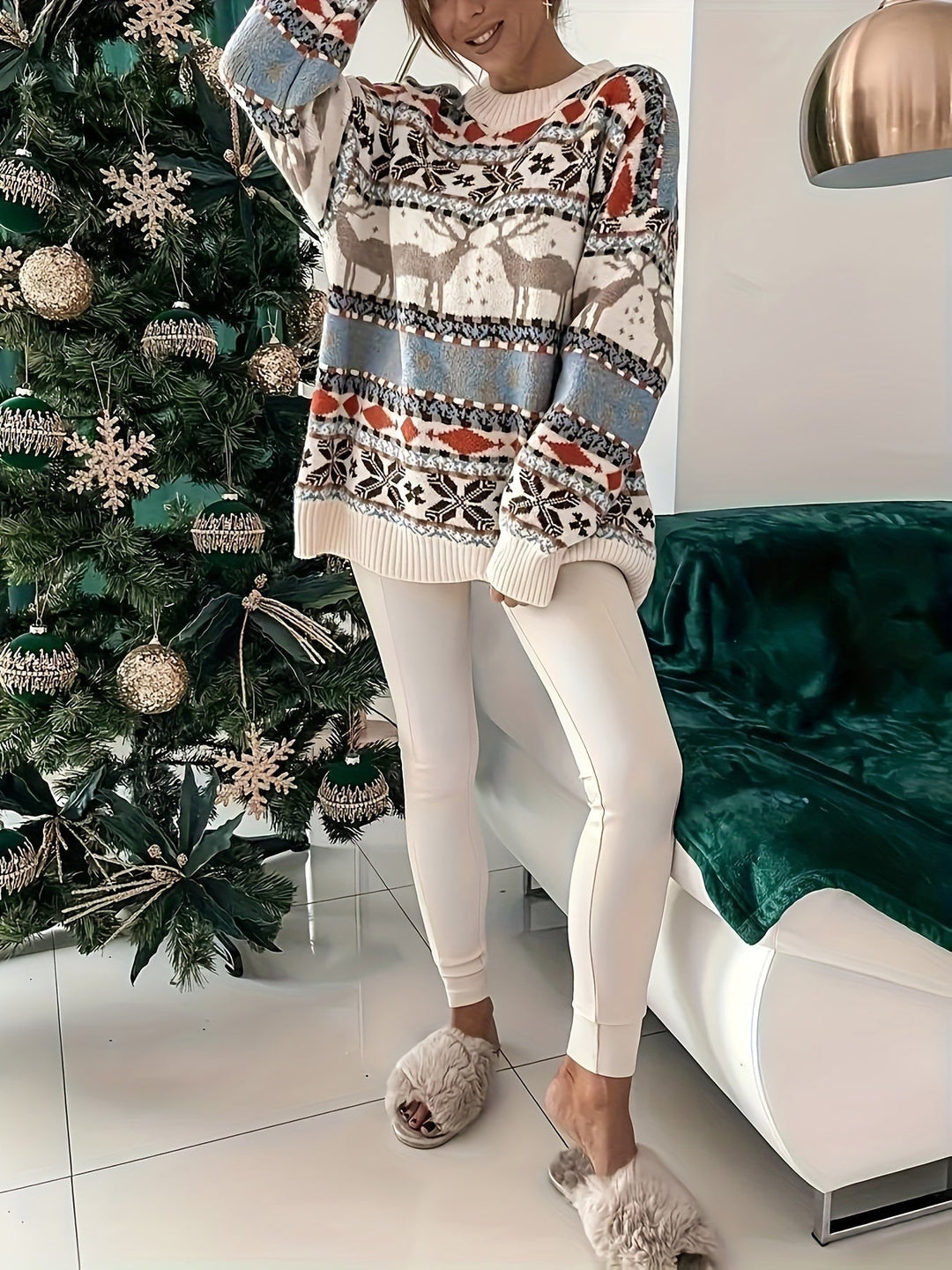 Elly | Gezellige kersttrui met geometrisch rendierpatroon
