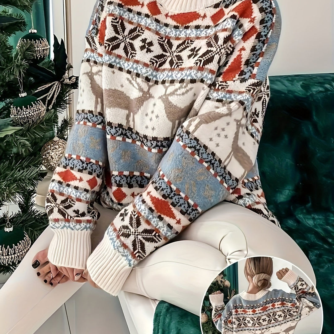 Elly | Gezellige kersttrui met geometrisch rendierpatroon