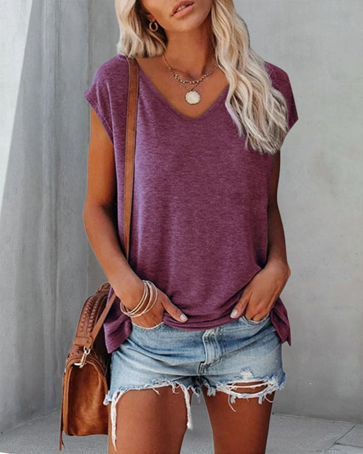 Comfortabele Vrouwen Zomer Top met V Hals en Losse Pasvorm