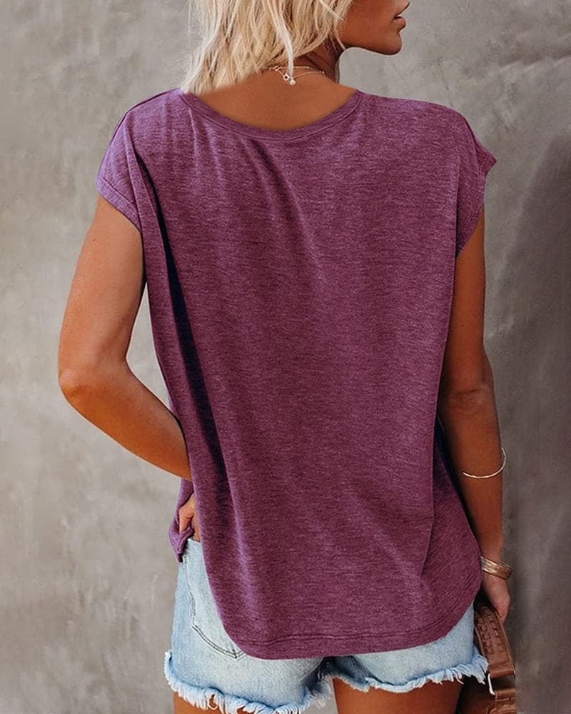 Comfortabele Vrouwen Zomer Top met V Hals en Losse Pasvorm