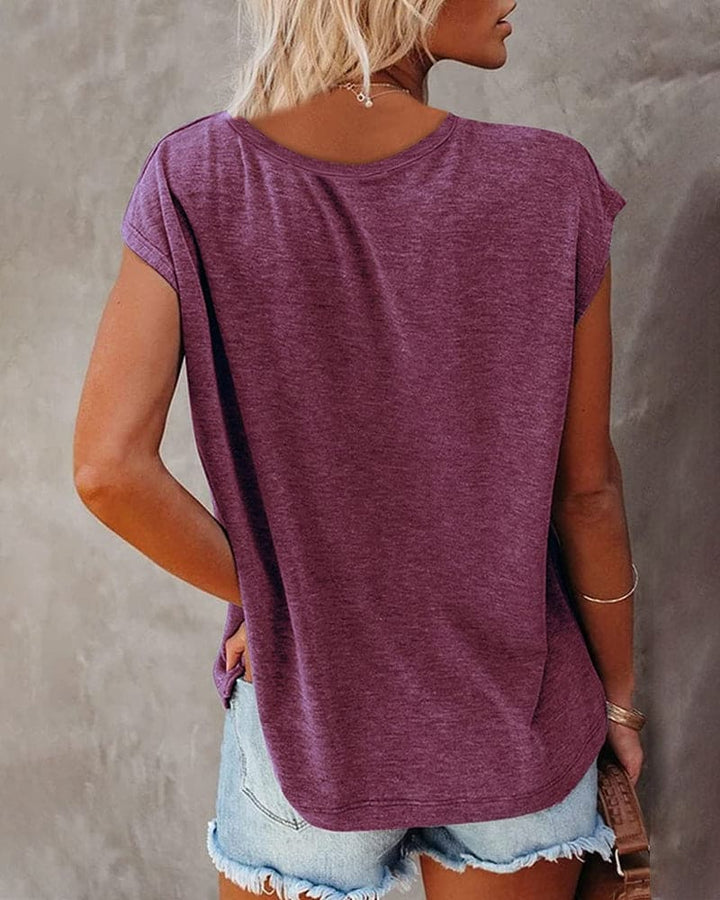 Comfortabele Vrouwen Zomer Top met V Hals en Losse Pasvorm
