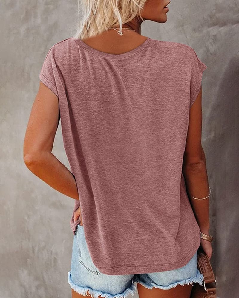 Comfortabele Vrouwen Zomer Top met V Hals en Losse Pasvorm