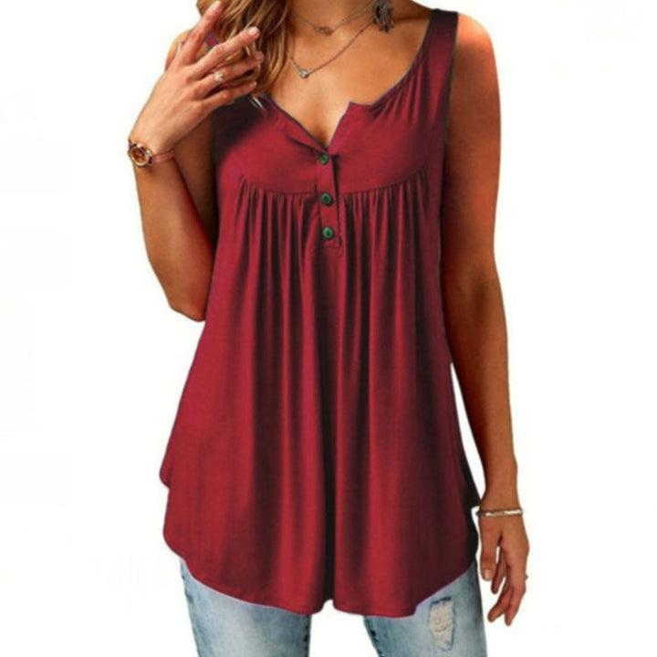 Lange Tuniek Top Met Knopen En V Hals Zonder Mouwen