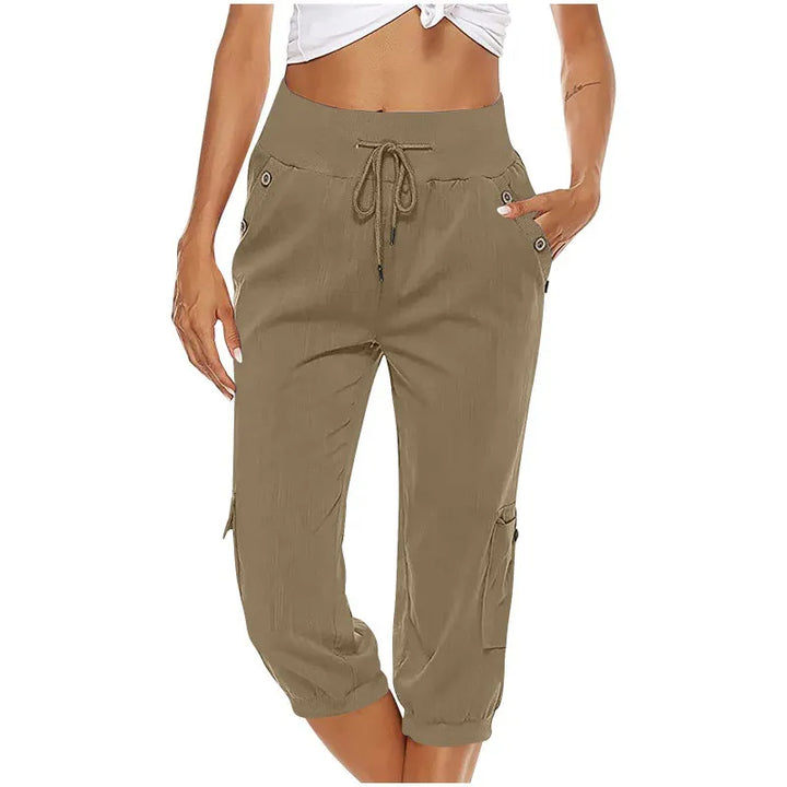 Casual Dames Capri Broek Met Trekkoord En Zakken