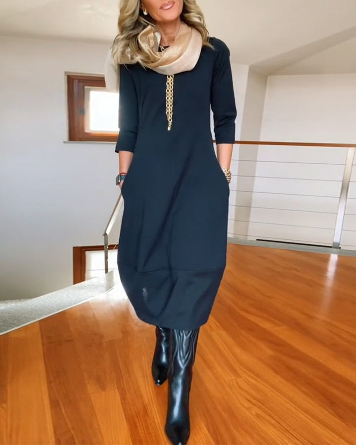 Elegante Vintage Maxi Jurk Voor Vrouwen Met Zakken