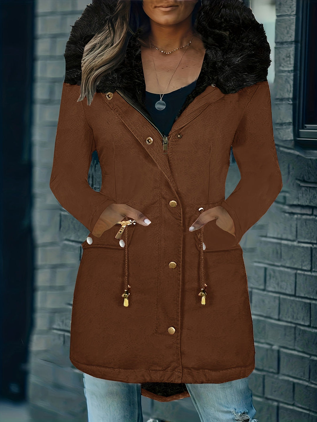Feline | Casual hoodie parka met fuzzy trim