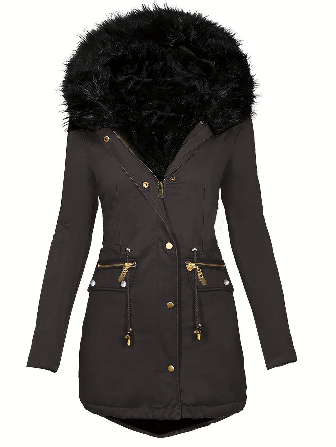 Feline | Casual hoodie parka met fuzzy trim
