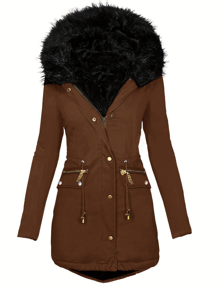 Feline | Casual hoodie parka met fuzzy trim