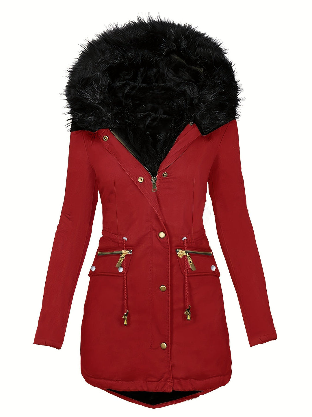 Feline | Casual hoodie parka met fuzzy trim