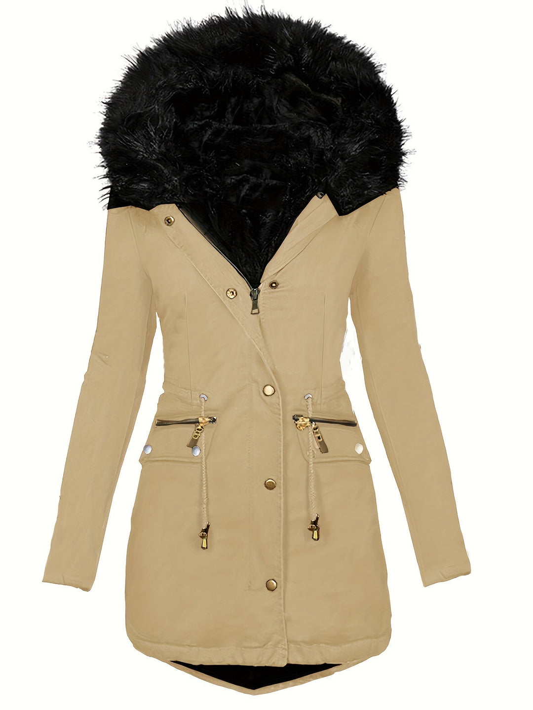 Feline | Casual hoodie parka met fuzzy trim