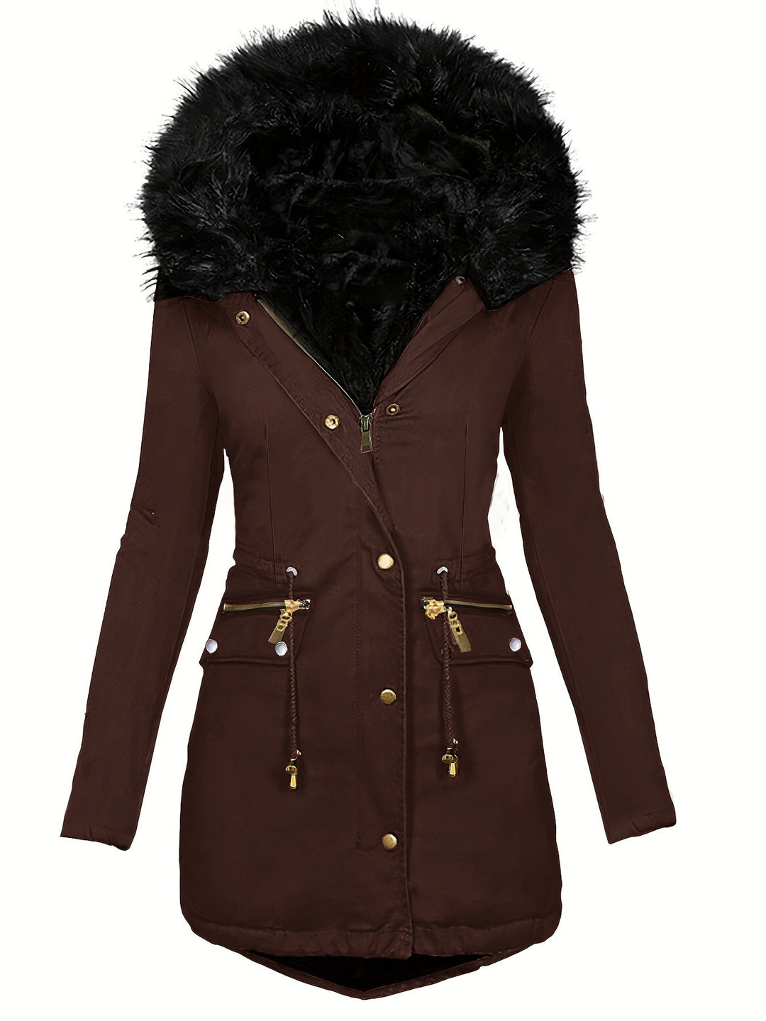 Feline | Casual hoodie parka met fuzzy trim
